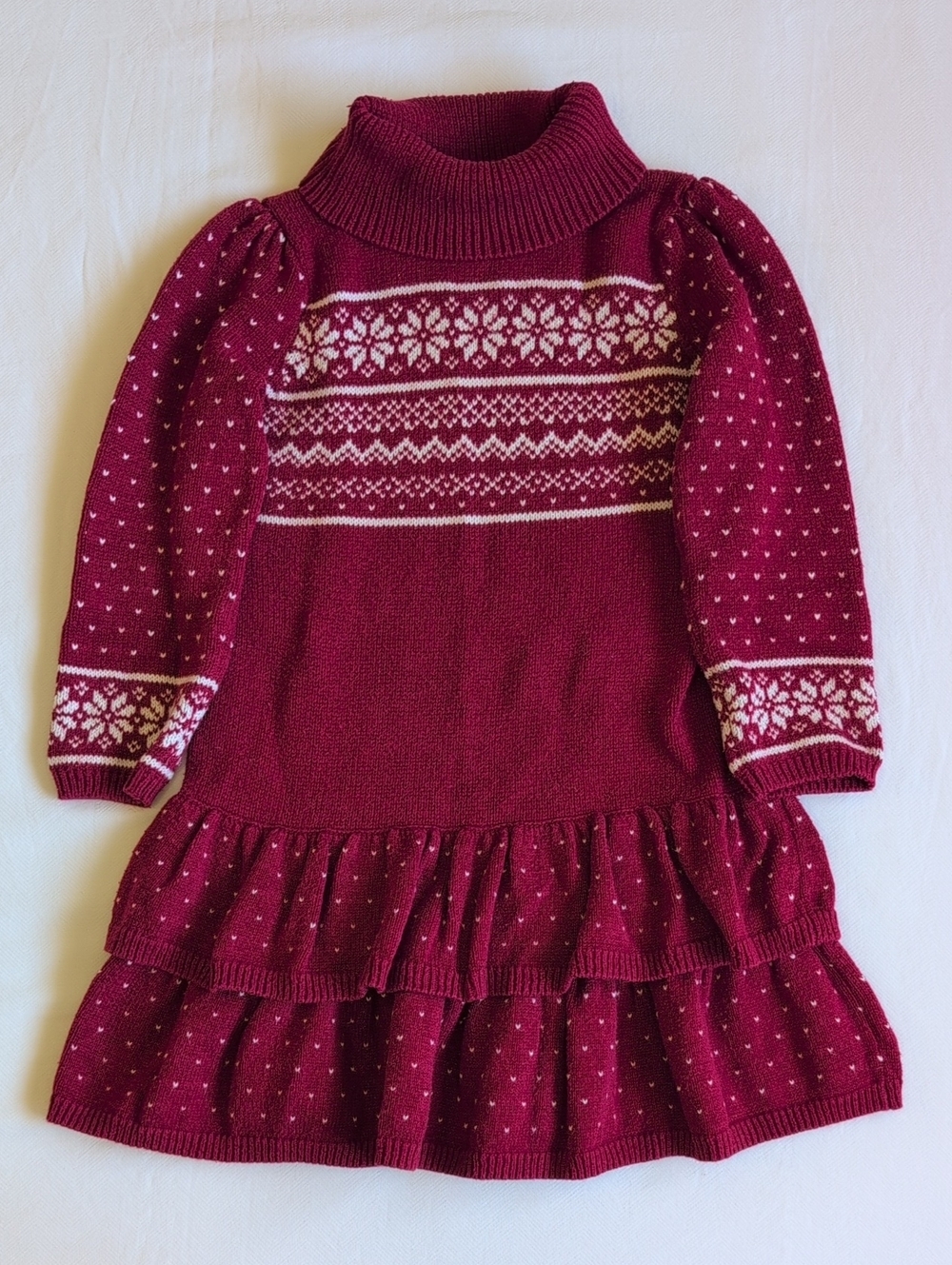 Gymboree Girls Size 5 Red Fair Isle Snowflake Knit Sweater Dress Ruffle Skirt